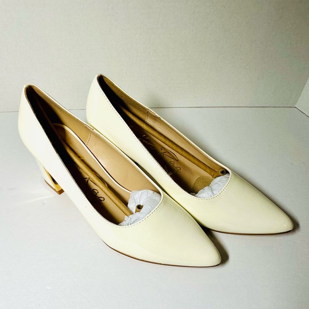 London Rag Block Heel Pumps w Metallic Accent Elegant Cream Women's Size 8.5 NWT